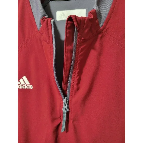 Adidas Mens XL Red Raglan Sleeve Quarter Zip Athletic Pullover Sports Training - Picture 6 of 10